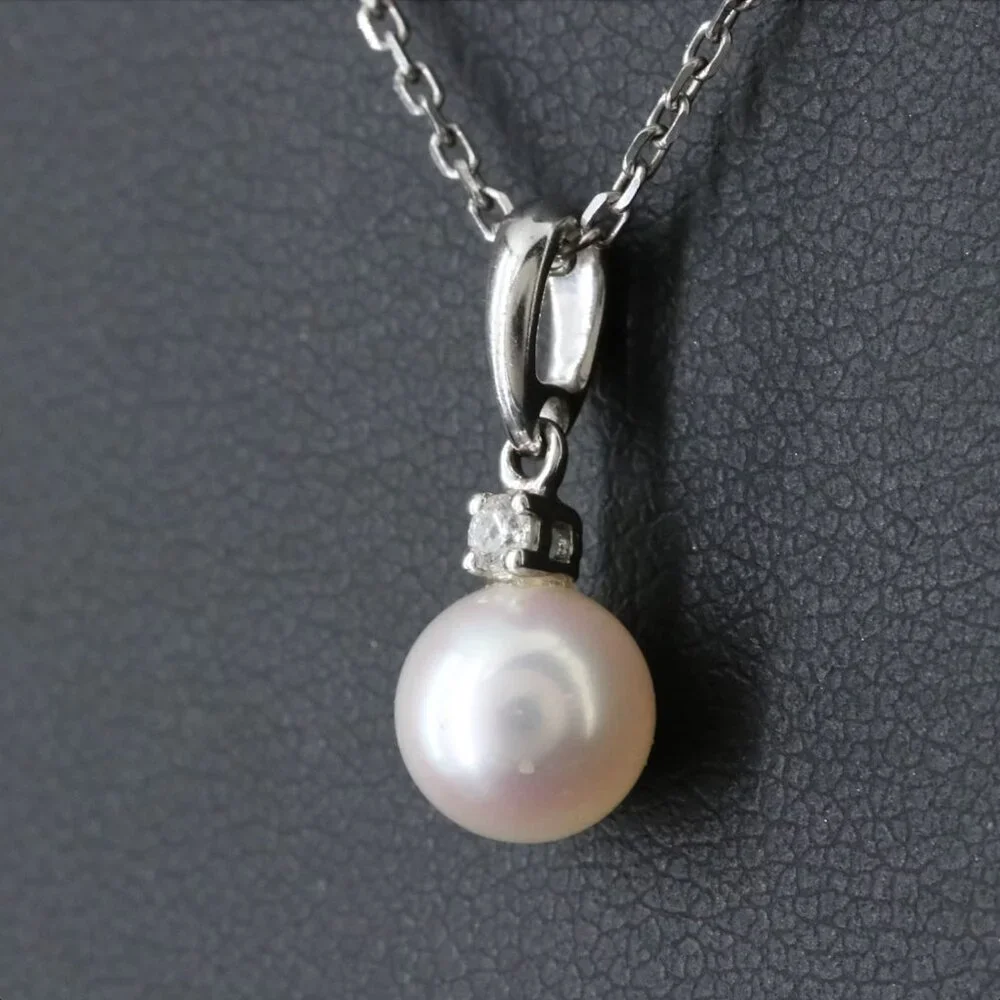SOLD - Mikimoto 18K Cultured Pearl and Diamond Pendant Necklace - Picture 6 of 6